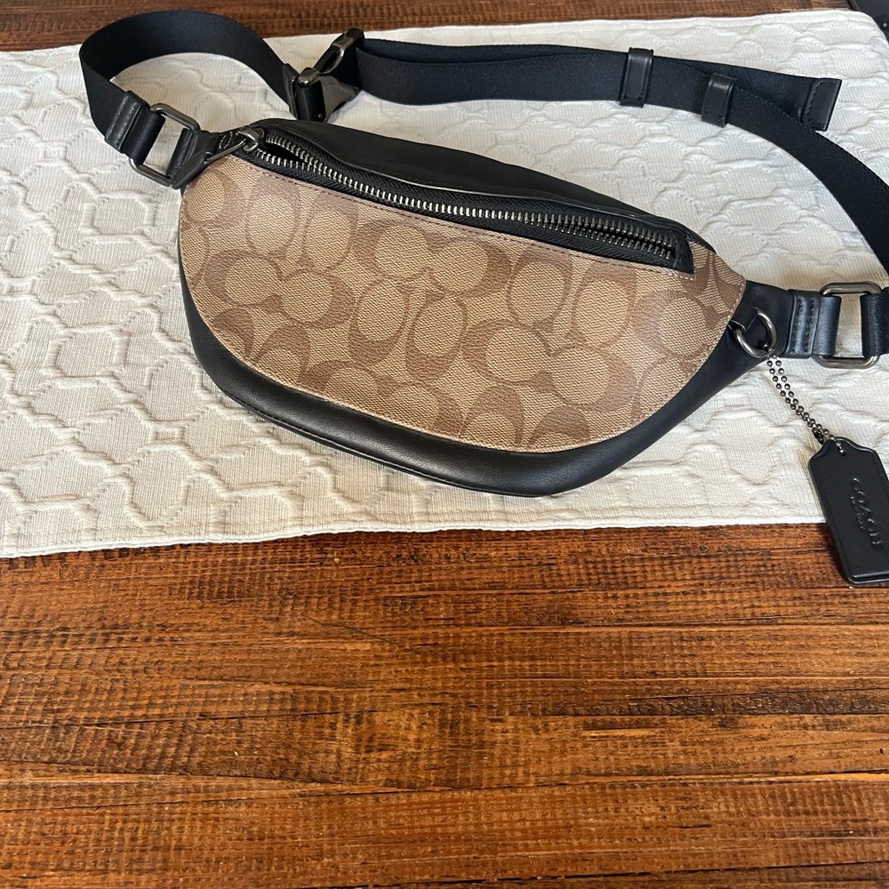 Coach Signature Beige and Black Belt Bag